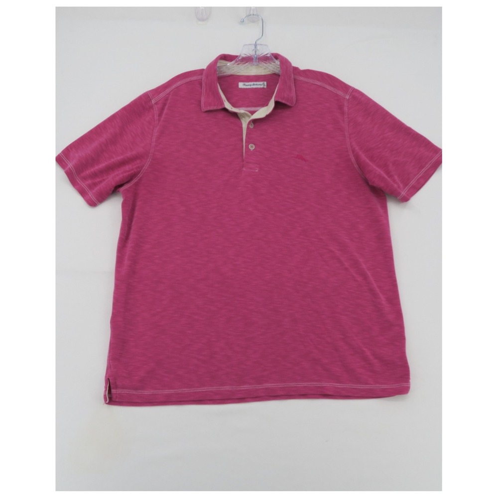Tommy Bahama Mens Magenta Pink Slub Knit Short Sleeve Polo Shirt Large